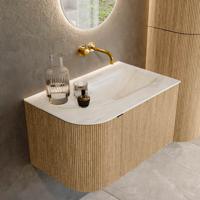 Badmeubel Mondiaz Kurve-Dlux | 75 cm | Meubelkleur Oak | Wastafelkleur Ostra | Solid surface | Rechts spoelbak | Zonder kraangat(en) Badmeubel Mondiaz Kurve-Dlux | 75 cm | Meubelkleur Oak | Wastafelkleur Ostra | Solid surface | Rechts spoelbak | Zonder kraangat(en)