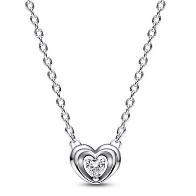Pandora 392494C01 Ketting Radiant Heart & Floating Stone zilver-zirconia wit 45 cm