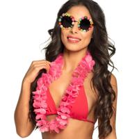 Tropische Hawaii party verkleed accessoires set - flowers zonnebril met bloemenkrans roze