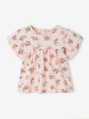 Biologisch katoenen bloemetjes T-shirt voor baby's lichtroze
