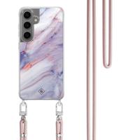 Samsung Galaxy S24 Plus hoesje met rosegoud koord - Marmer paars Samsung Galaxy S24 Plus hoesje met rosegoud koord - Marmer paars
