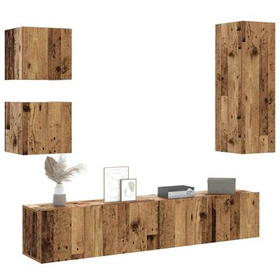 5-delig Tv-meubelset wandmontage bewerkt hout oud houtkleurig