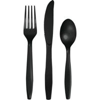 Feest bestek setje - 18-delig - herbruikbaar kunststof - zwart - messen/vorken/lepels   -