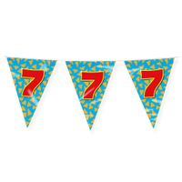 Verjaardag 7 jaar thema Vlaggetjes - Feestversiering - 10m - Folie - Dubbelzijdig