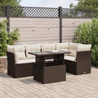 6-delige Loungeset met kussens poly rattan bruin
