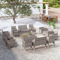 16-delige Loungeset met kussens poly rattan grijs