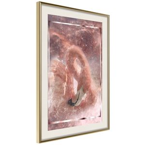 Ingelijste Poster - Flamingo Goudkleurige lijst met passe-partout