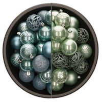 74x stuks kunststof kerstballen mix van mintgroen en ijsblauw 6 cm - Kerstbal - thumbnail