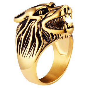 Heren ring edelstaal Wolf Goudkleurig-19mm