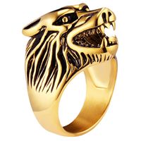 Heren ring edelstaal Wolf Goudkleurig-21.5mm