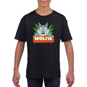 T-shirt zwart voor kinderen met Wolfie de wolf