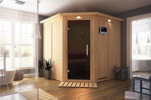 Karibu | Jarin Sauna met Dakkraag | Antracietglas | Kachel 9 kW Externe Bediening