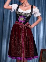Velvet Oktoberfest Bavarian Traditional Beer Short Sleeve Lace Bow Dress With Belt