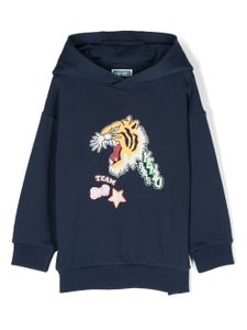 Kenzo Kids hoodie en coton à imprimé tigre - Bleu