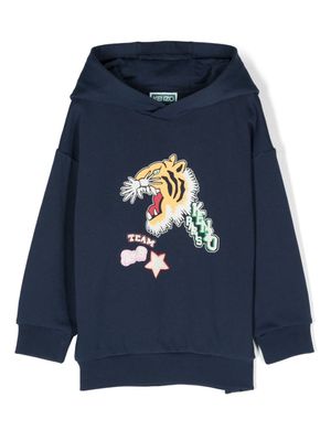 Kenzo Kids hoodie en coton à imprimé tigre - Bleu