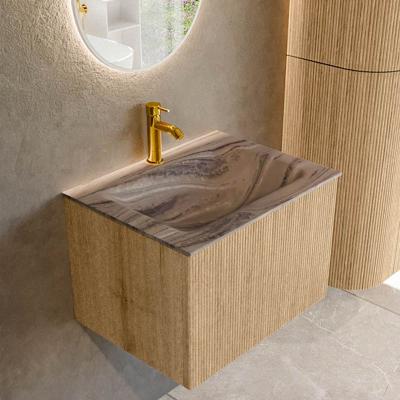 Badmeubel Mondiaz Kurve-Dlux | 60 cm | Meubelkleur Oak | Wastafelkleur Sombra | Solid surface | Wasbak midden spoelbak | 1 kraangat