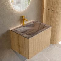 Badmeubel Mondiaz Kurve-Dlux | 60 cm | Meubelkleur Oak | Wastafelkleur Sombra | Solid surface | Wasbak midden spoelbak | 1 kraangat