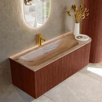 Badmeubel Mondiaz Kurve-Dlux | 125 cm | Meubelkleur Ruby | Wastafelkleur Arena | Solid surface | Wasbak linker zijde spoelbak | 1 kraangat