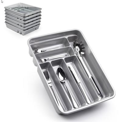 2x plasticforte bestekbak - 6-vaks - zilverkleurig - 40 x 30 x 7 cm - bestekhouder