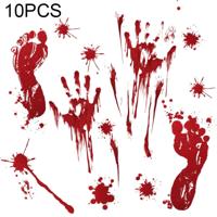 10 stuks Halloween decoraties PVC Creative bloed handafdrukken en voetafdrukken muur Stickers Raamstickers willekeurige stijl-levering