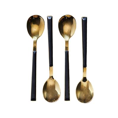Dessertlepels - 4x stuks - zwart/goud - RVS - 15 cm - lepels - dessert lepels