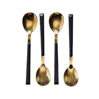 Dessertlepels - 4x stuks - zwart/goud - RVS - 15 cm - lepels - dessert lepels
