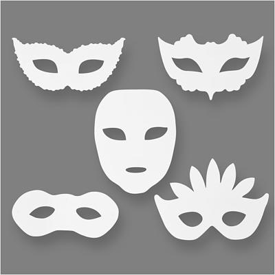 Creativ Company Theatermaskers, h: 8,5-19 cm, b: 15-20,5 cm, 230 gr, wit, 16 stuk/ 1 doos