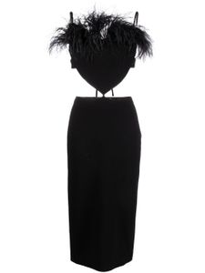 MACH & MACH robe mi-longue ornée de plumes d'autruche - Noir