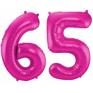 Cijfer ballonnen opblaas - Verjaardag versiering 65 jaar - 85 cm roze