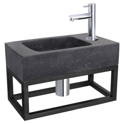 Differnz fonteinset bombai black - natuursteen - kraan recht - met handdoekrek - 40 x 22 x 9 cm - chroom