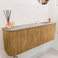 Toiletmeubel Mondiaz Joya Dlux | 111.6 cm | Meubelkleur Oak | Faye wastafel Glace Wasbak Rechts | 1 kraangat