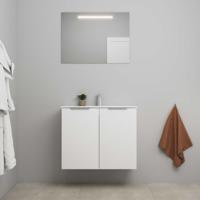 On-Line Badkamermeubelset - 80 cm - Voorgemonteerd - 2 Deuren met Greep - Porseleinen Wastafel - 1 Kraangat - Spiegel met LED-Verlichting - Mat Wit