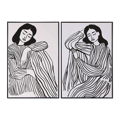 Schilderij Home ESPRIT Wit Zwart Vrouw Scandinavisch 83 x 4 x 123 cm (2 Stuks)