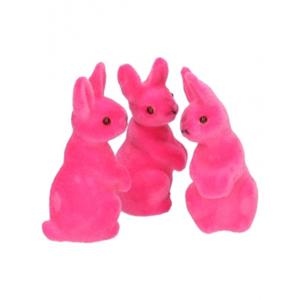 Kleine decoratie paashaasjes - roze - 5 cm - set 6x stuks - polyester