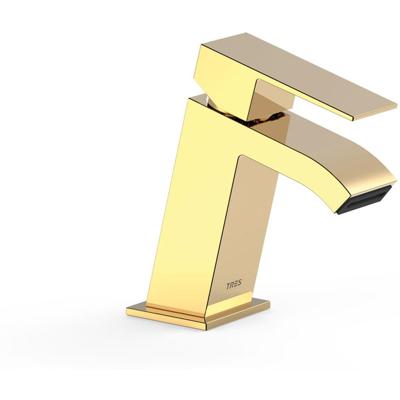 Wastafelkraan Tres Cuadro | Opbouw | Mengkraan | Waterval uitloop | Standaard model | 1-hendel | Vierkant | 24k Goud glans
