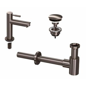 INK 1A Fonteinkraanset - staande Fonteinkraan - laag - always open - plug en designSifon - Metal black 9902404