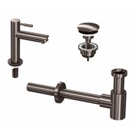INK 1A Fonteinkraanset - staande Fonteinkraan - laag - always open - plug en designSifon - Metal black 9902404