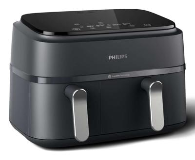 Philips 3000 series NA351/00 friteuse Dubbel 9 l Vrijstaand 2750 W Heteluchtfriteuse Zwart, Zilver