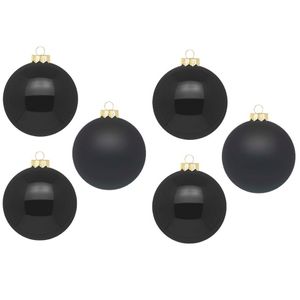 Grote kerstballen - 6x st - zwart - 10 cm - glas - glans/mat