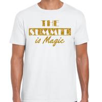 Toppers verkleed T-shirt heren - The summer is Magic - wit - glitter goud - Tropische feestkleding