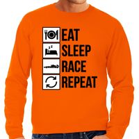 Eat sleep race repeat supporter / race fan sweater oranje voor heren - thumbnail