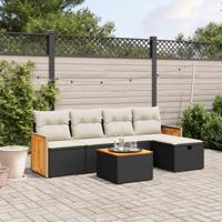 6-delige Loungeset met kussens poly rattan zwart