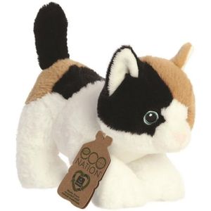 Pluche knuffeldier  kat/poes - bruin/wit - 22 cm - Katten/poezen thema   -