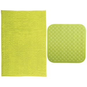 MSV Douche anti-slip mat en droogloop mat - Sevilla badkamer set - rubber/microvezel - limegroen