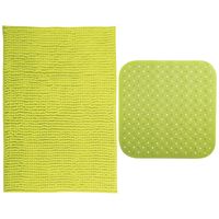 MSV Douche anti-slip mat en droogloop mat - Sevilla badkamer set - rubber/microvezel - limegroen - thumbnail