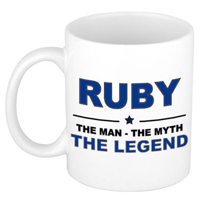 Ruby cadeau mok - man myth legend - naam koffiemok / beker - wit en blauw - 300 ml Ruby cadeau mok - man myth legend - naam koffiemok / beker - wit en blauw - 300 ml