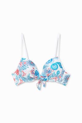Bikinitop met plooi-effect en print - WHITE - XL