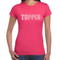 Glitter t-shirt roze Topper rhinestones steentjes voor dames - Glitter shirt/ outfit