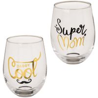 Waterglazen/drinkglazen - 2x - glas - Super Mom & Daddy Cool - 300 ml