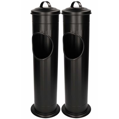 2x Staande asbakken met afvalbakje en deksel zwart 60 cm 2x Staande asbakken met afvalbakje en deksel zwart 60 cm
